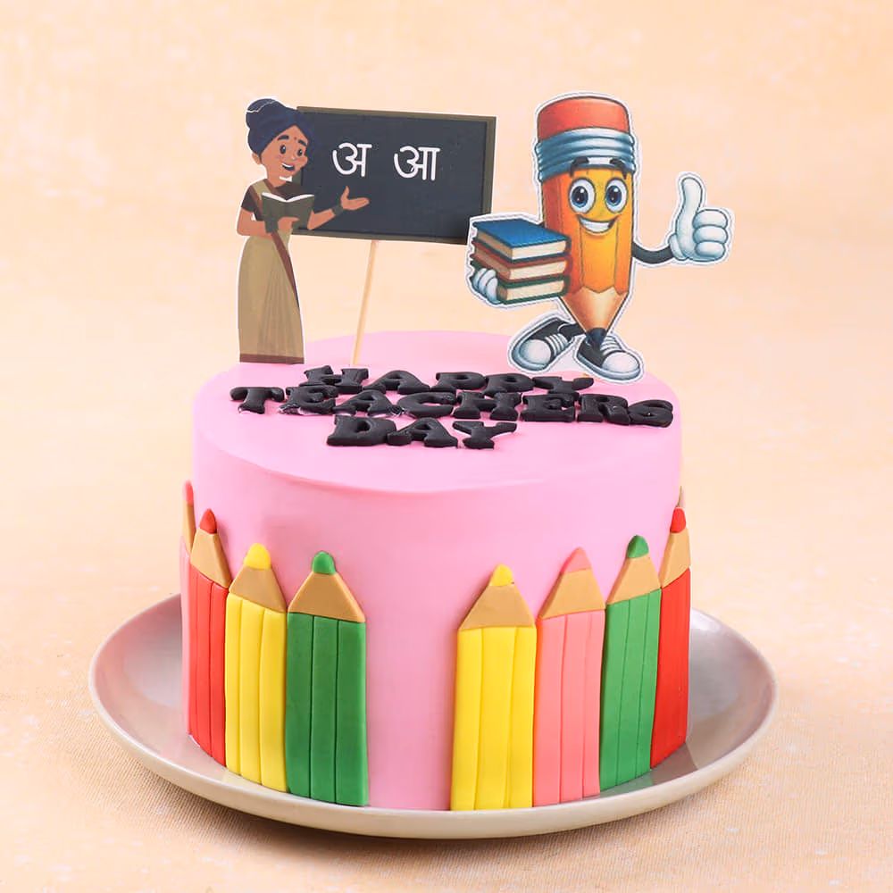 Pastel Pencils Teacher's Day Chocolate Truffle Cake — 100% eggless, baked at AVS Bakery in Ramgarh (photo 3)
