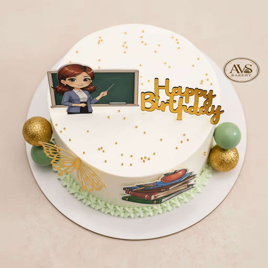 Teacher Theme Cake — 100% eggless vanilla, baked at AVS Bakery in Ramgarh (photo 3)
