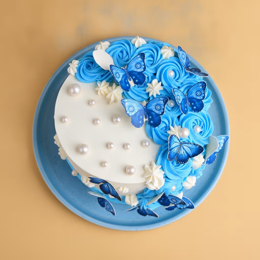 Butterfly Celebration Cake — 100% eggless vanilla, baked at AVS Bakery in Ramgarh (photo 3)