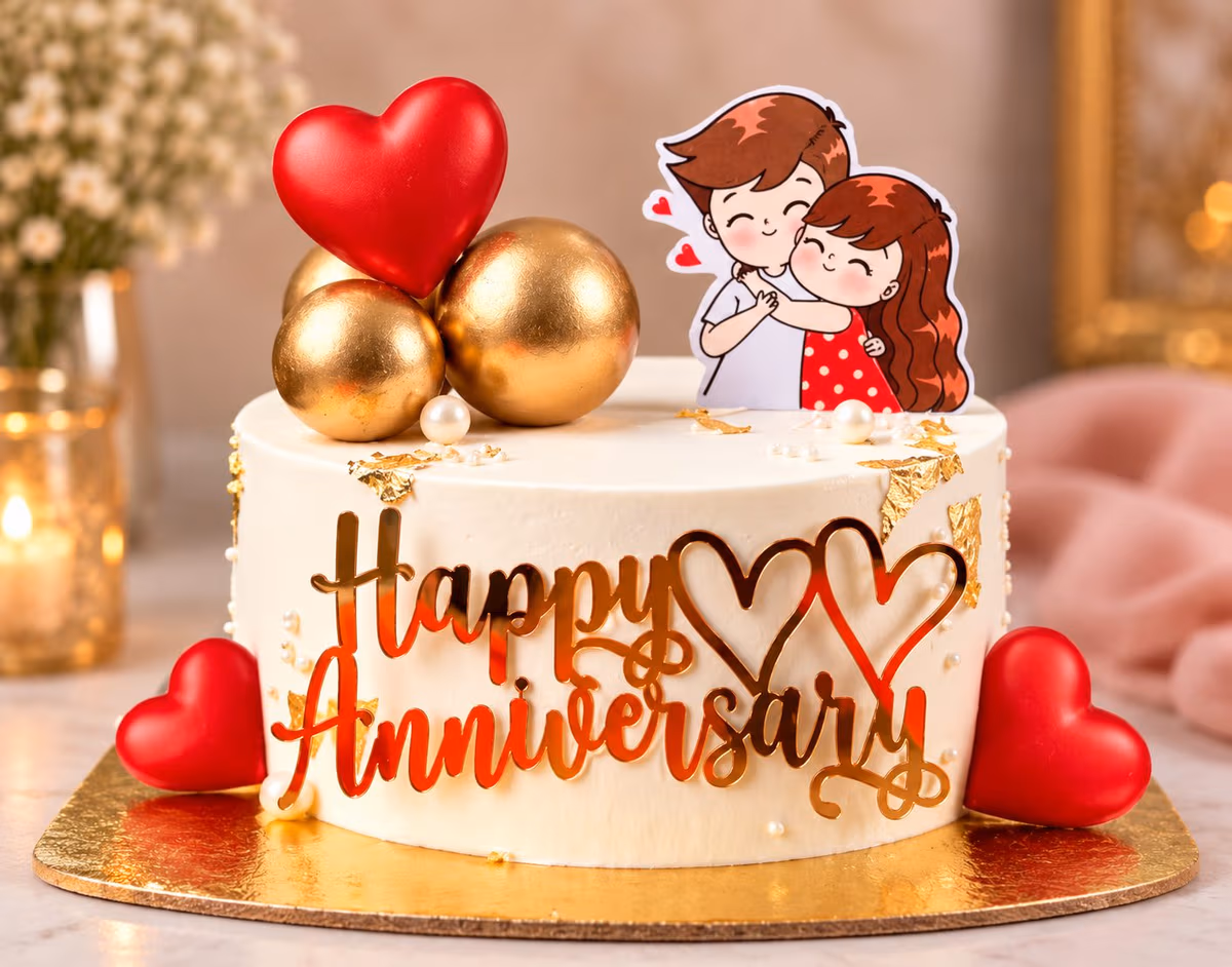 Elegant Anniversary Cake — 100% eggless vanilla, baked at AVS Bakery in Ramgarh