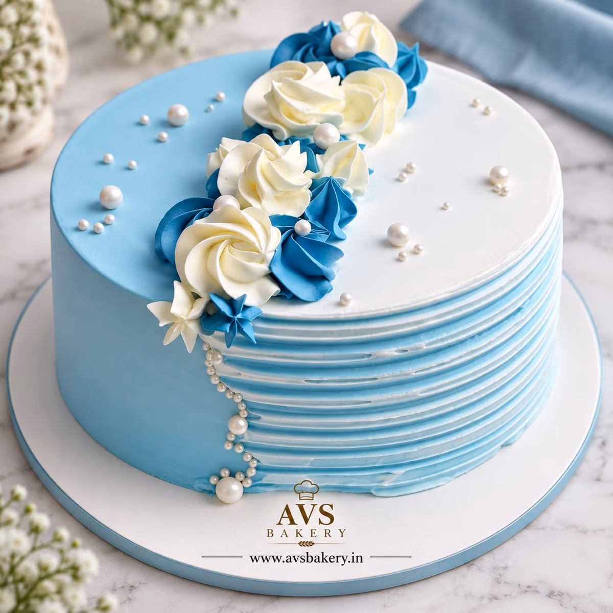 White Pearl Cake — 100% eggless vanilla, baked at AVS Bakery in Ramgarh