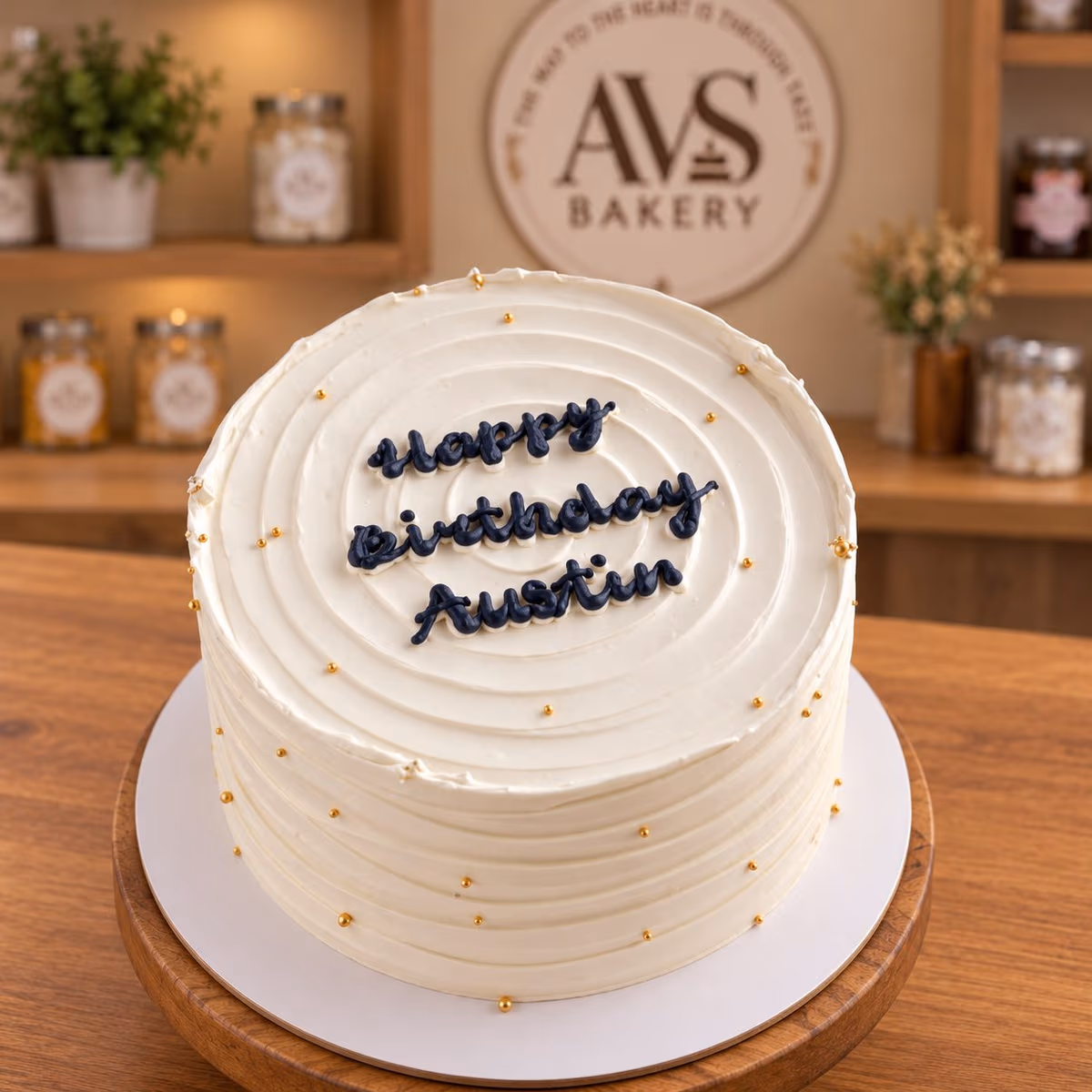 Happy Birthday Cake — 100% eggless vanilla, baked at AVS Bakery in Ramgarh