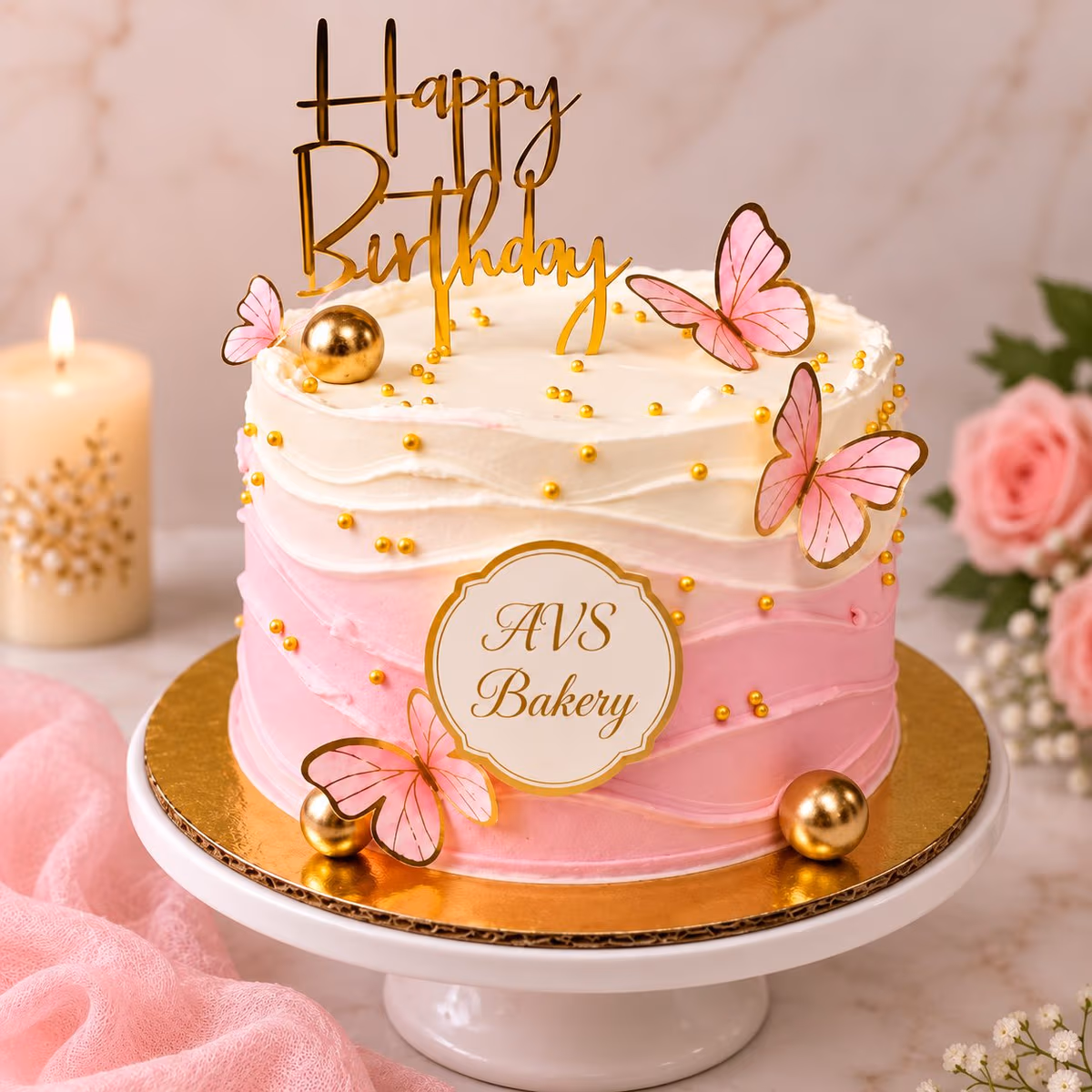 Butterfly Cake — 100% eggless vanilla, baked at AVS Bakery in Ramgarh