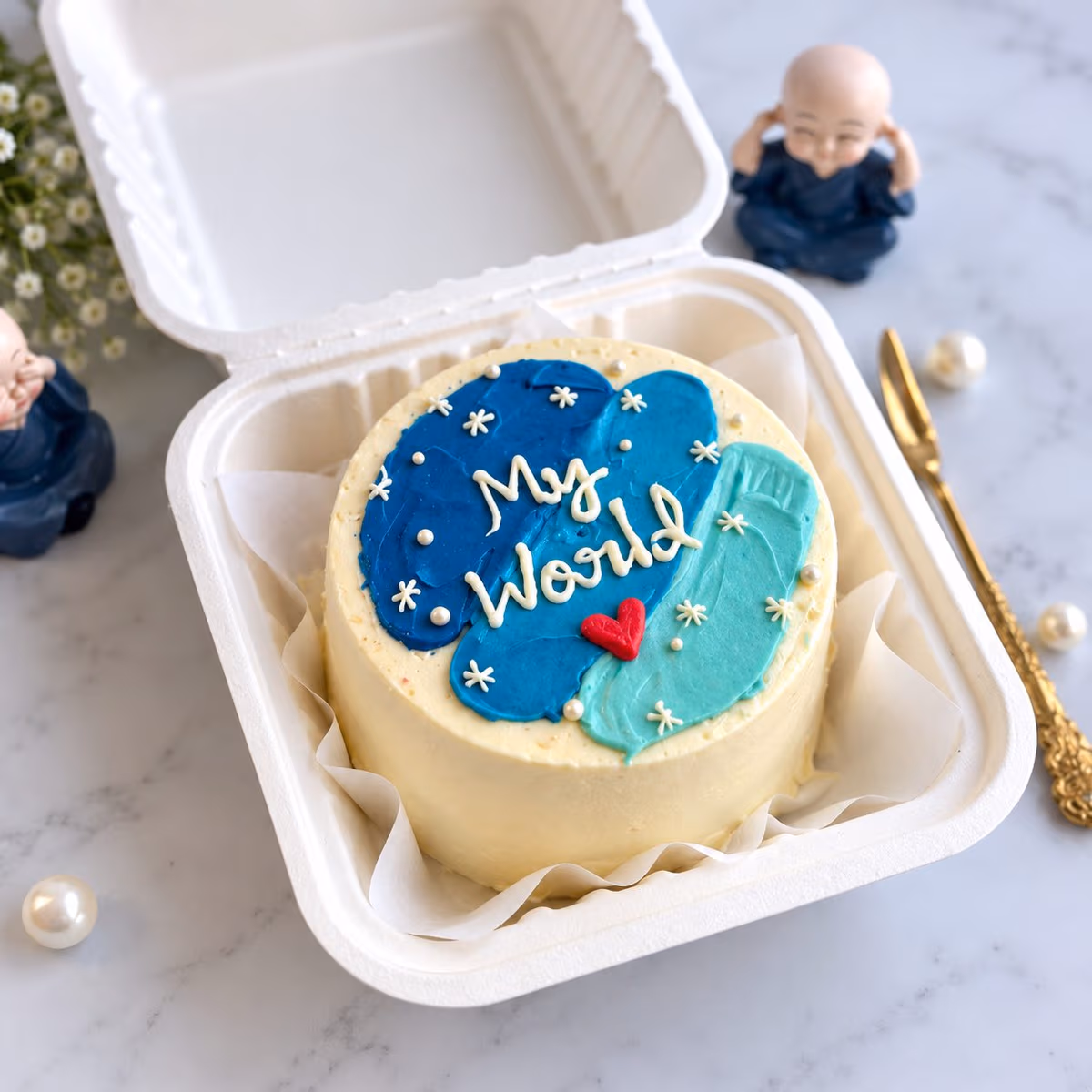 My World Mini Bento Cake — 100% eggless vanilla, baked at AVS Bakery in Ramgarh