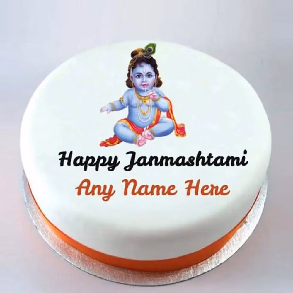 Krishna Celebration Cake — 100% eggless vanilla, baked at AVS Bakery in Ramgarh
