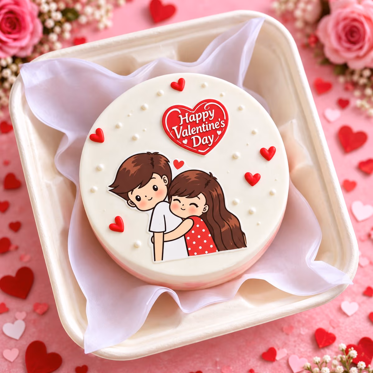 Lovebirds Valentine Cake — 100% eggless vanilla, baked at AVS Bakery in Ramgarh