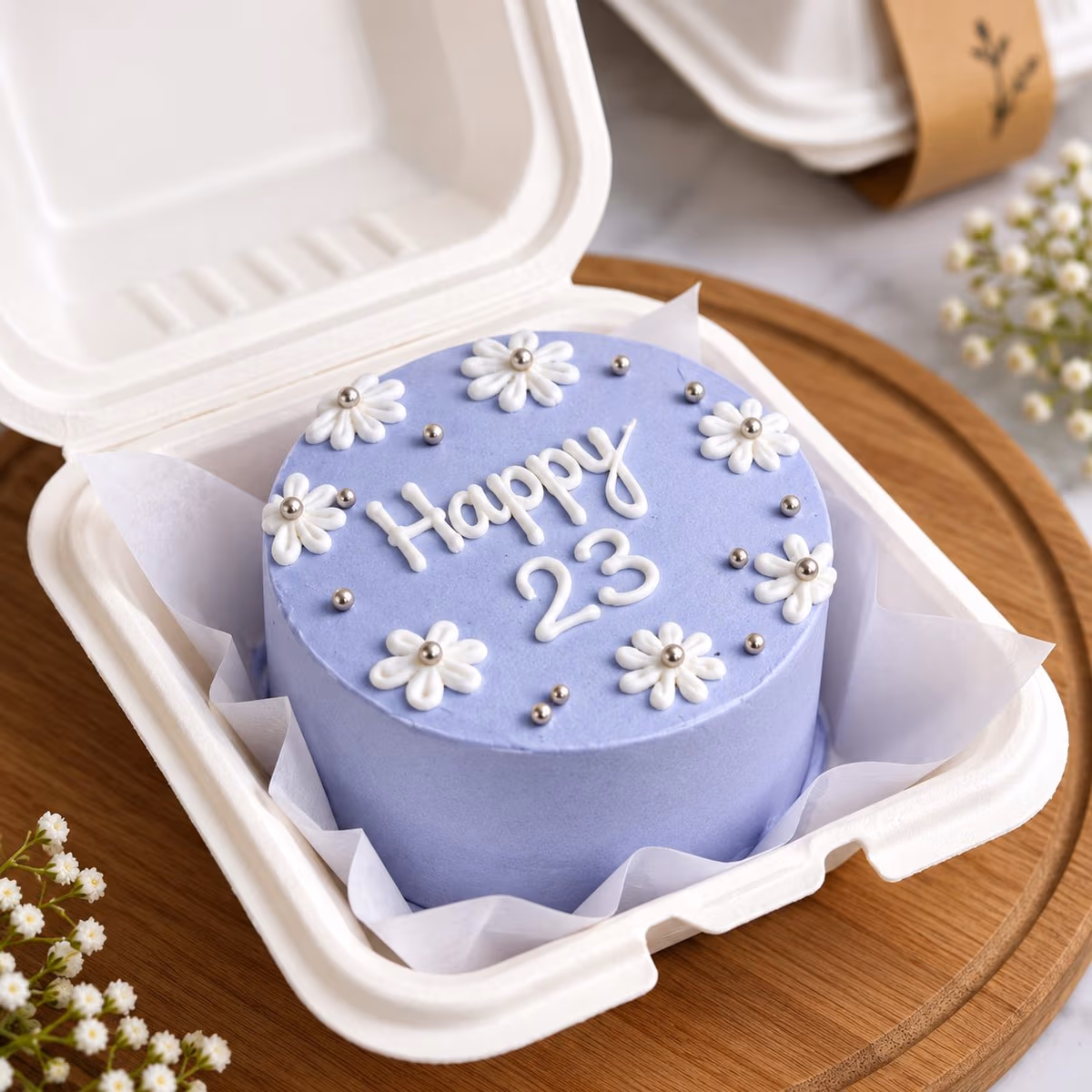 Lavender Daisy Bento Cake — 100% eggless vanilla, baked at AVS Bakery in Ramgarh