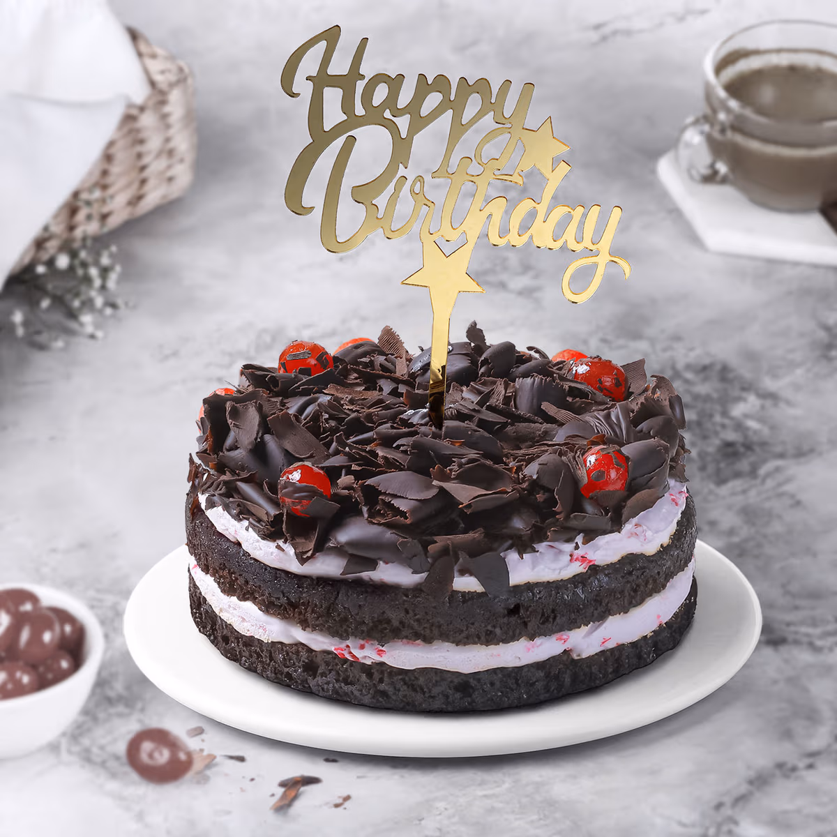 Birthday Chocolate Forest Cake — 100% eggless black forest, baked at AVS Bakery in Ramgarh