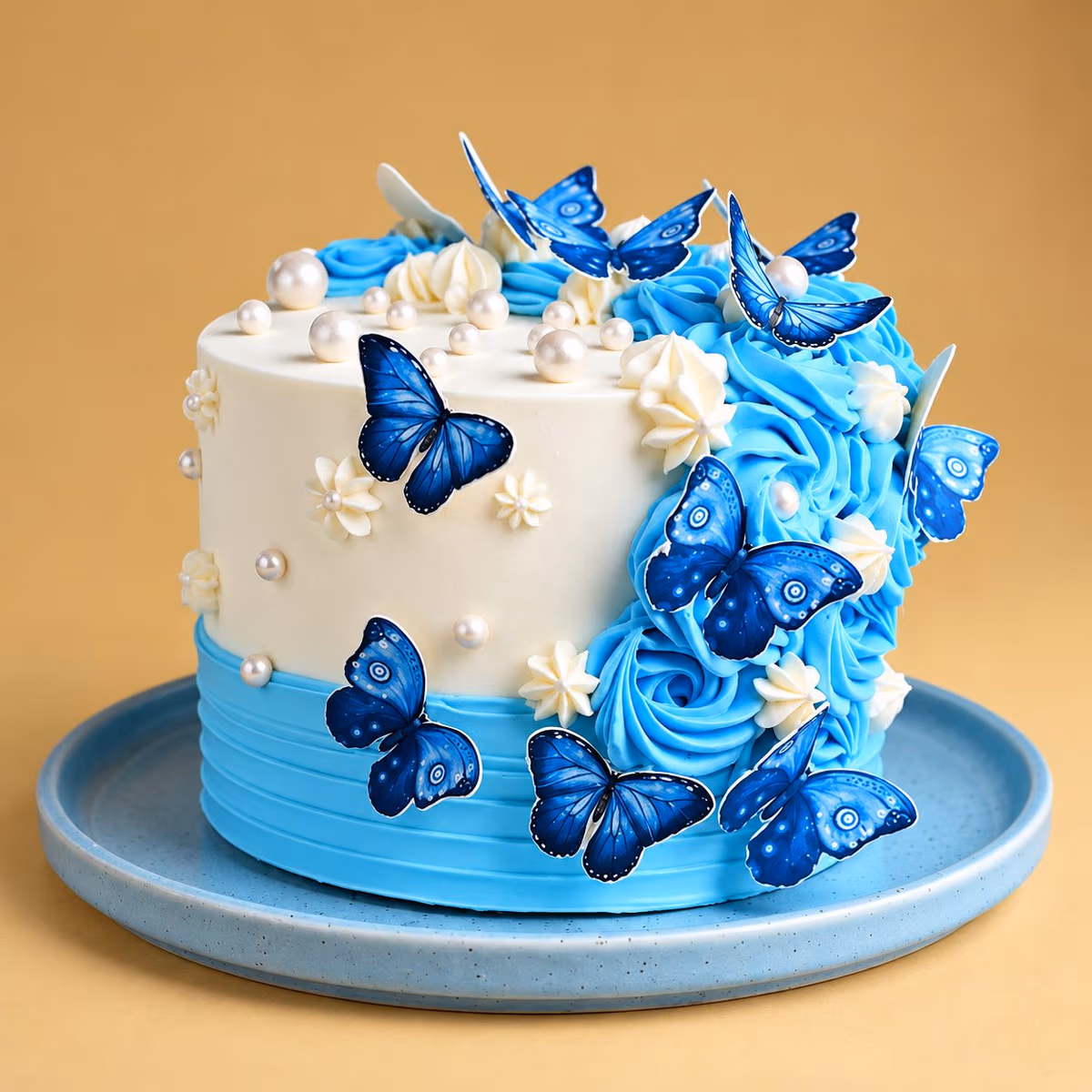 Butterfly Celebration Cake — 100% eggless vanilla, baked at AVS Bakery in Ramgarh