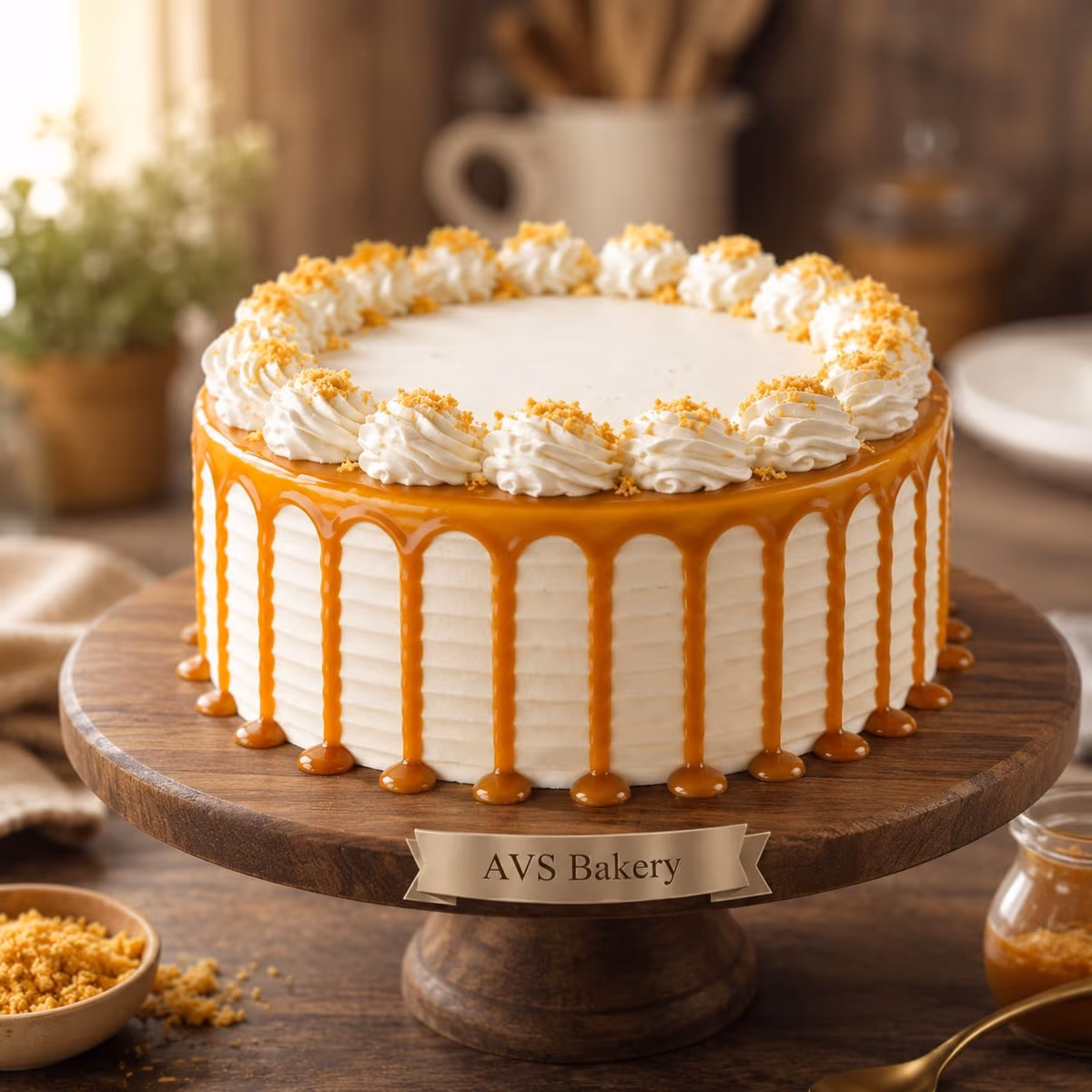 Butterscotch Cake — 100% eggless, baked at AVS Bakery in Ramgarh