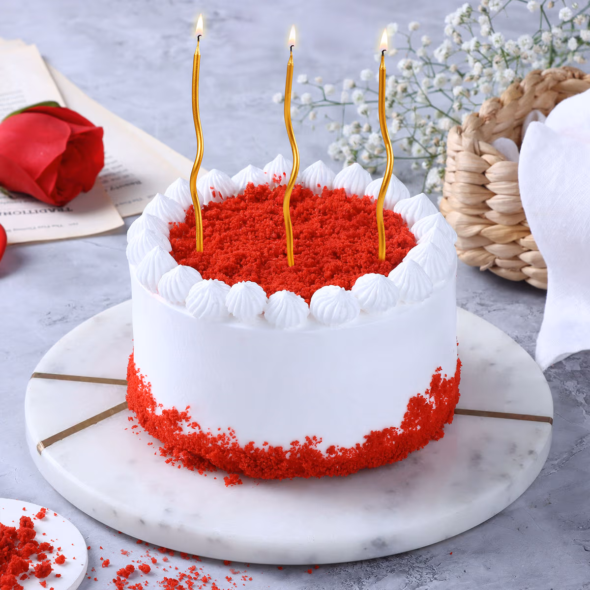 Celebration Red Velvet Swirl Candle Cake — 100% eggless, baked at AVS Bakery in Ramgarh