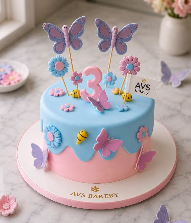 Fluttering Butterflies Cake — 100% eggless vanilla, baked at AVS Bakery in Ramgarh