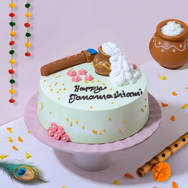 Janmashtami Eggless Cake — 100% eggless vanilla, baked at AVS Bakery in Ramgarh