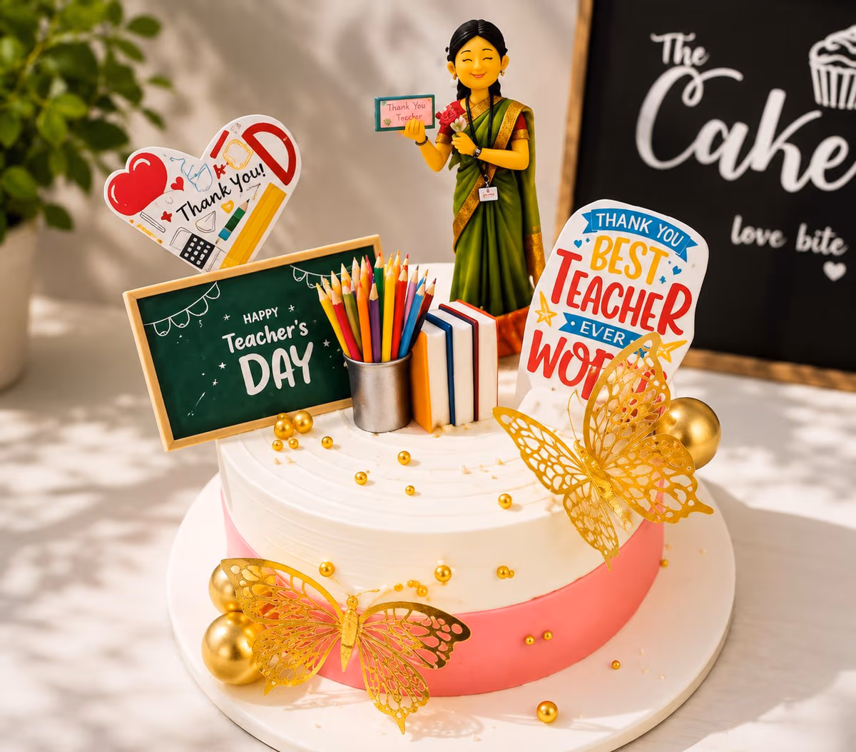 Teacher Cake — 100% eggless vanilla, baked at AVS Bakery in Ramgarh