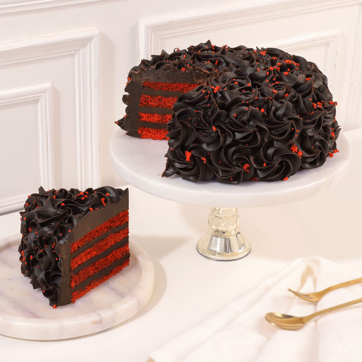 Truffle Topped Red Velvet Cake — 100% eggless, baked at AVS Bakery in Ramgarh