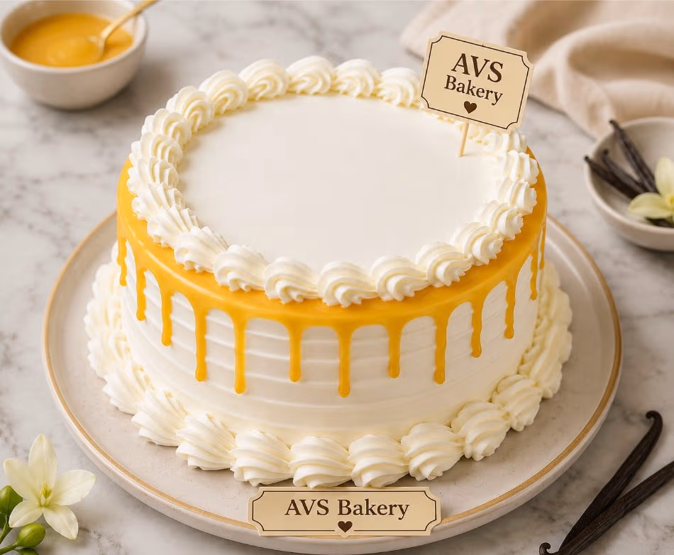Vanilla Cake — 100% eggless, baked at AVS Bakery in Ramgarh